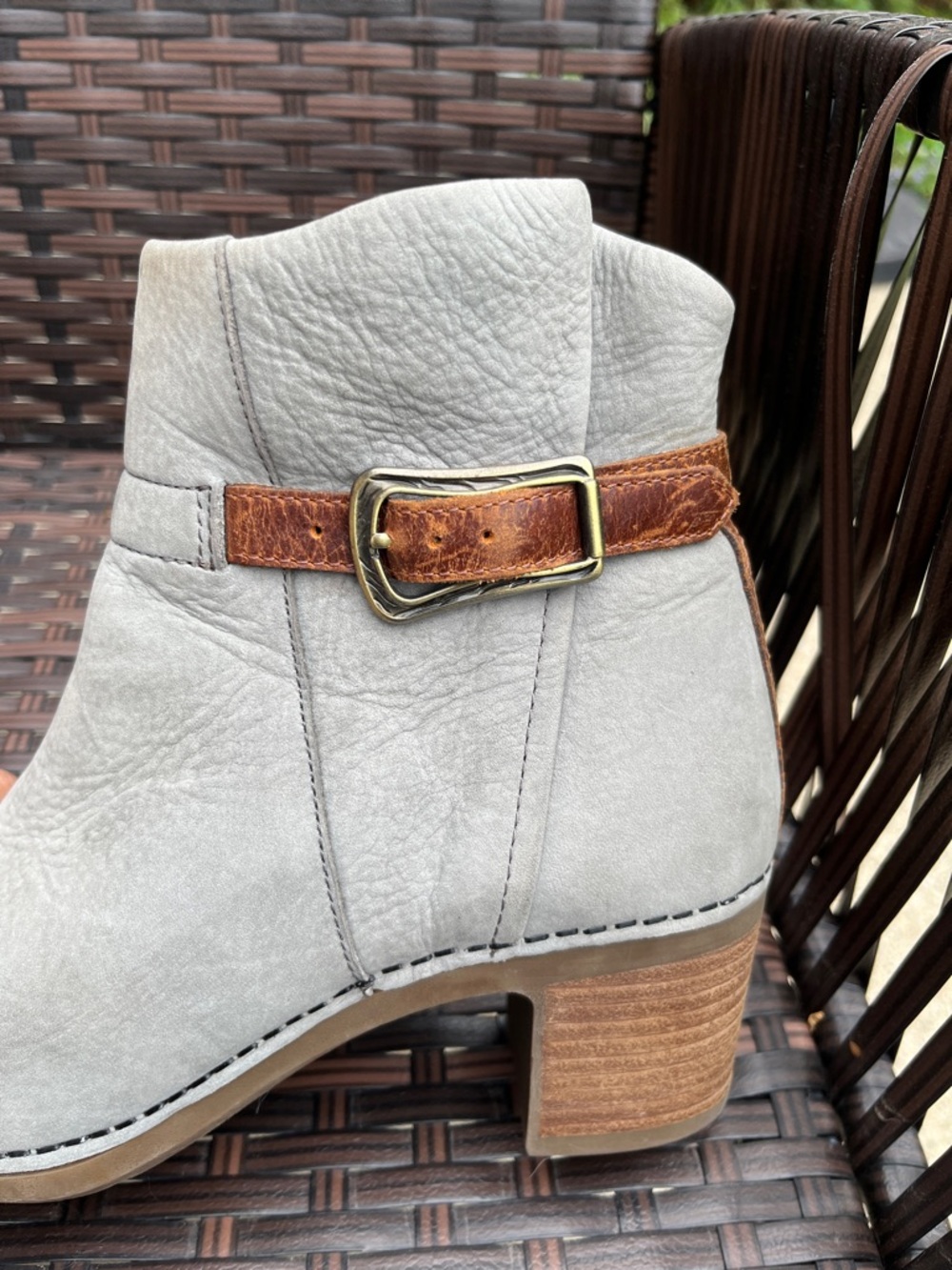 Dansko Hartley Boots -Gray Leather Ankle Boots with Brown Buckle Strap - Picture 7 of 16